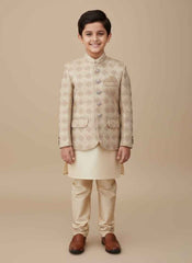 Light Gold Jamawar Dress Coat for Boys | Gelani Kids