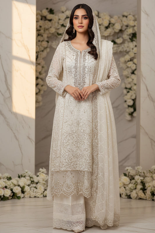 Off White Organza Stitched Long Maxi | Gelani Girls Formal