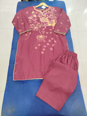 Hand Printed Maroon Cotton Suit | Gelani Girls Summer Wear
