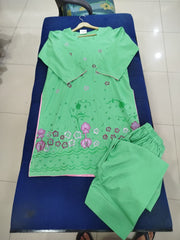 Hand Printed Green Cotton Suit | Gelani Girls Summer Wear