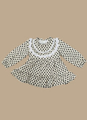 Charming Black & Light yellow Baby Polka Dot Dress with Lace Collar & Ruffles