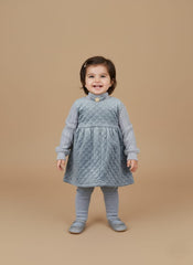 Girls Quilted Sweater Dress Cozy Blue Winter Wear for Toddlers