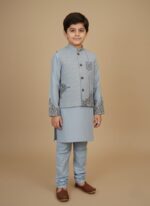Boys Blue Waistcoat Suit – Stylish 3-Piece Ethnic Outfit for Kids