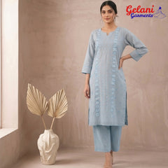 Hand Printed Gray Cotton Suit | Gelani Girls Summer Wear