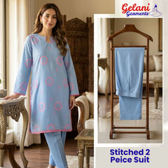 Hand Printed Light Blue Cotton Suit | Gelani Girls Summer