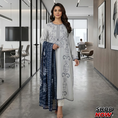 Elegant Kashmiri Embroidery 3-Piece Lawn Suit