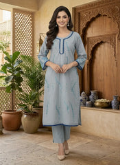 Stitched Hand Painted Cotton Suit