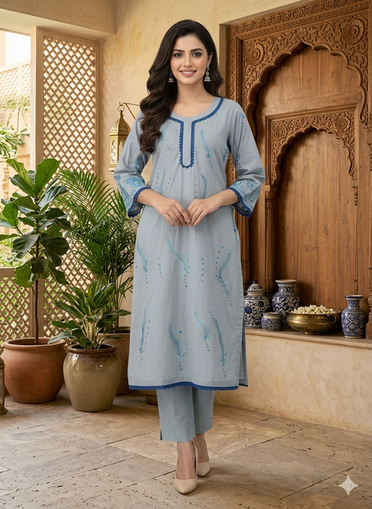 Stitched Hand Painted Cotton Suit