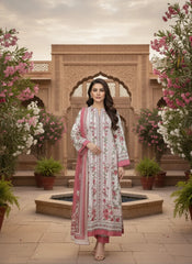 Premium Pink Floral Lawn Suit 3-Piece Unstitched Fabric