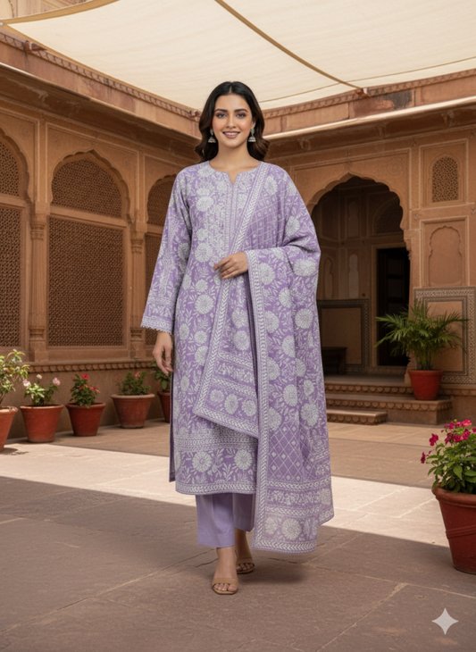 Lavender Khaddar 3 Piece Suit stitched – Elegant Winter Collection