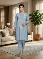 Buy 2 Pc Hand Painted Cotton Suit Pakistan | Gray Floral