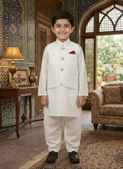 Off White Waistcoat for Boys | Stitched Kids Formal Wear – Elegant Ethnic Outfit
