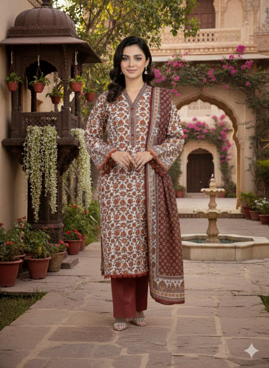 Palwasha Floral Print 3 PC Unstitched Lawn Fabric Suit – Summer Collection