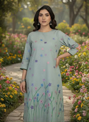 Hand-Painted Floral Kurta Dress for Women – Unique Stitched Design