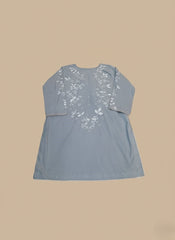 Hand-Painted Blue Kurta for Women – Embroidered 2-Piece Cotton Suit
