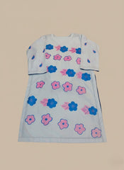 Hand-Painted Blue & Pink Floral for Women – 2 Piece Stitched Suit