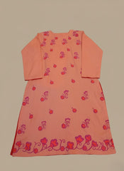 Hand-Painted Peach Cotton Kurta for Women – Floral Design Stitched 2-Piece