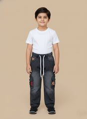 Kids Pinstripe Cargo Jeans with Drawstring Waist – Stylish & Comfortable Boys’ Denim