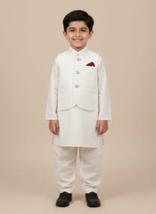 Off White Waistcoat for Boys | Stitched Kids Formal Wear – Elegant Ethnic Outfit