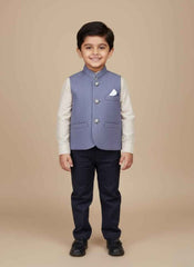 Slate Blue Waistcoat for Boys | Stitched Kids Formal Wear – Elegant Ethnic Outfit