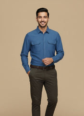 Men’s Stylish Blue Textured Button Up Shirt