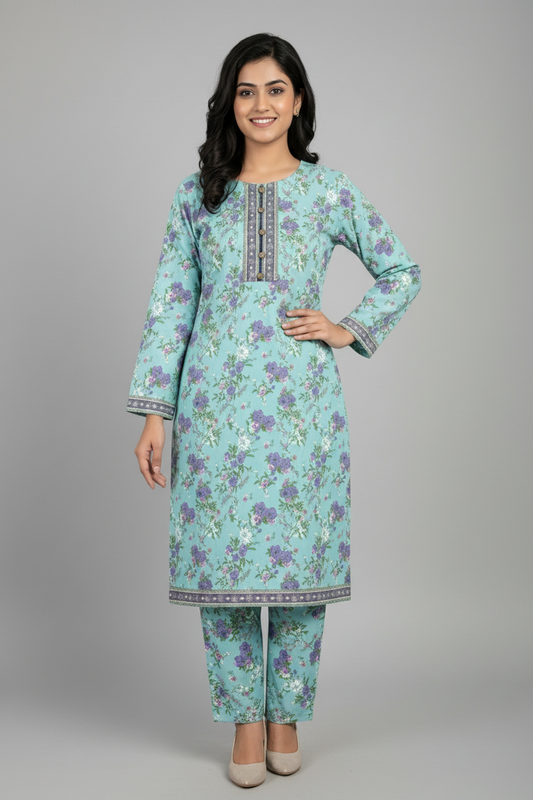 Stitched Pista Green Lawn Suit | Gelani Summer Women 2pc