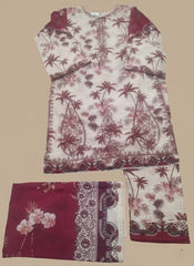 Elegant Women’s Printed Suit – White & Maroon Palm Tree Traditional Wear