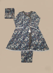 Elegant Women’s Floral Suit – Navy Printed Tunic with Trousers & Dupatta