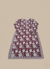Women’s Khaddar Printed 3-Piece Suit – Elegant Maroon & White Floral Design