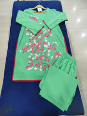 Hand Printed Light Green Cotton Suit | Gelani Girls Summer