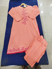 Hand Printed Peach Cotton Suit | Gelani Girls Summer Wear