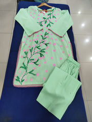 Hand Printed Light Pista Cotton Suit | Gelani Girls Summer