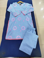 Hand Printed Light Blue Cotton Suit | Gelani Girls Summer