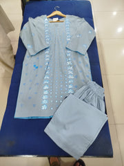Hand Printed Gray Cotton Suit | Gelani Girls Summer Wear