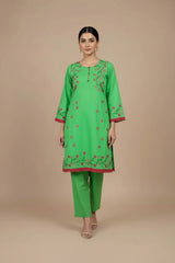 Hand Painted 2 Piece Cotton Suit – Light Green Women’s Wear