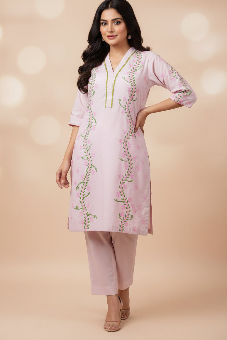 Hand Printed Light Purple Cotton Suit | Gelani Girls Wear