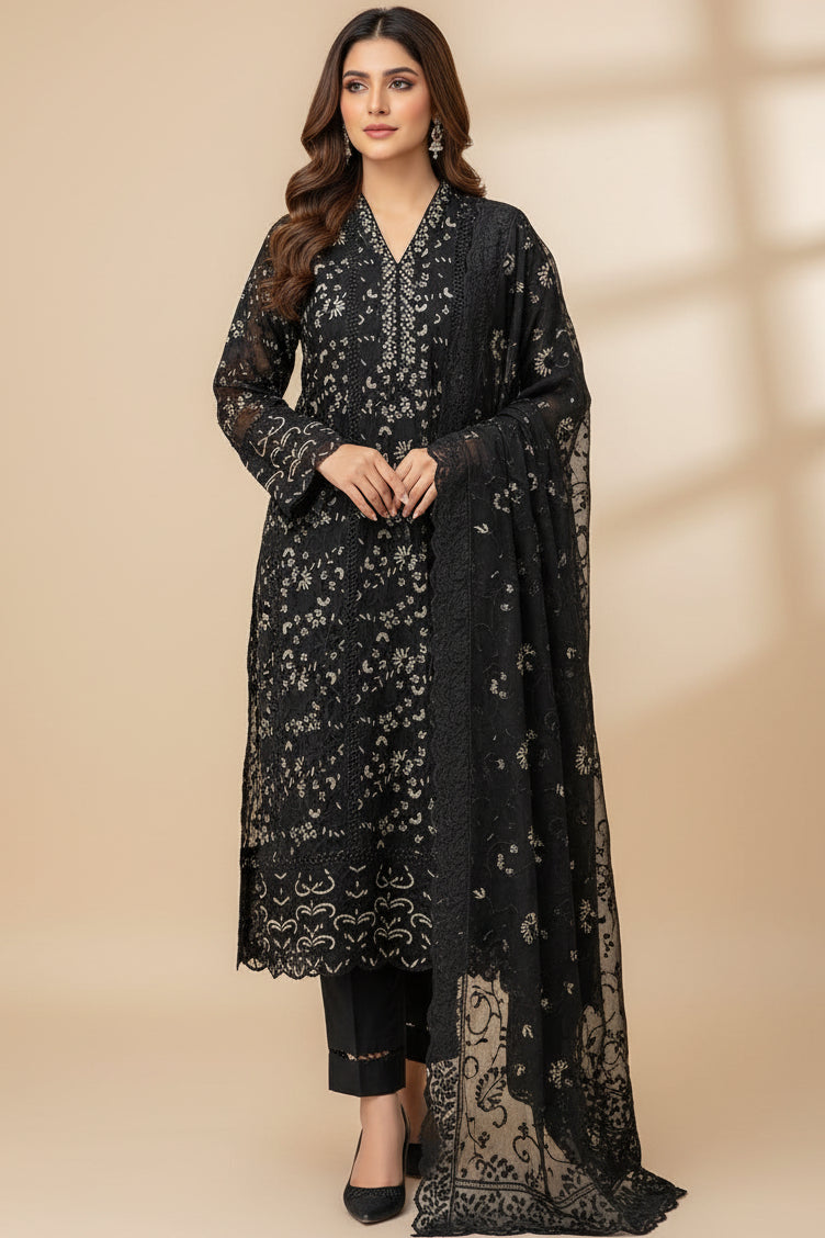 Black Organza Stitched Long Maxi | Gelani Girls Formal