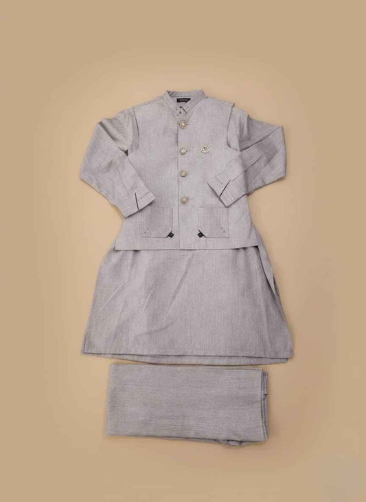 Buy Light Gray Waistcoat Suit for Boys | Gelani Summer Wear – Stylish 3-Piece Outfit