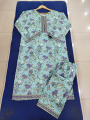 Stitched Pista Green Lawn Suit | Gelani Summer Women 2pc