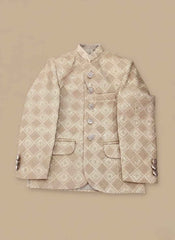 Light Gold Jamawar Dress Coat for Boys | Gelani Kids