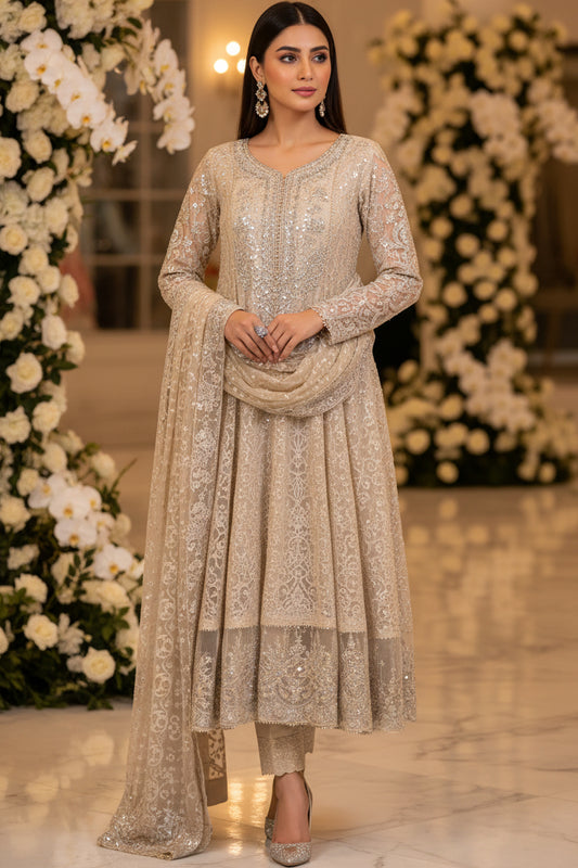 Off White Organza Stitched Long Maxi | Gelani Girls Formal