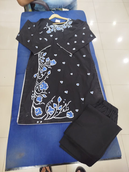 Hand Printed Black Cotton Suit | Gelani Girls Summer Wear