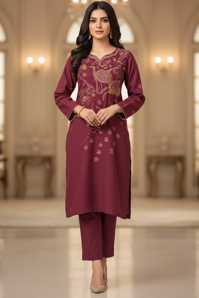 Hand Printed Maroon Cotton Suit | Gelani Girls Summer Wear