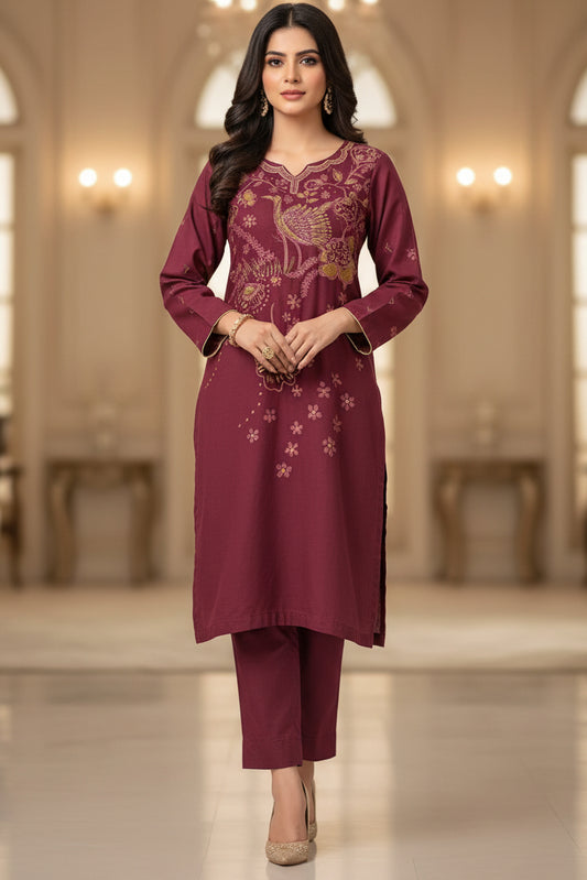 Hand Printed Maroon Cotton Suit | Gelani Girls Summer Wear
