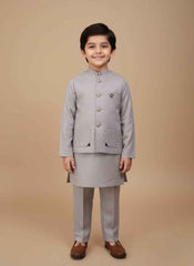 Buy Light Gray Waistcoat Suit for Boys | Gelani Summer Wear – Stylish 3-Piece Outfit