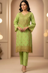 Hand Printed Light Green Cotton Suit | Gelani Summer Wear