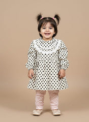 Charming Black & Light yellow Baby Polka Dot Dress with Lace Collar & Ruffles
