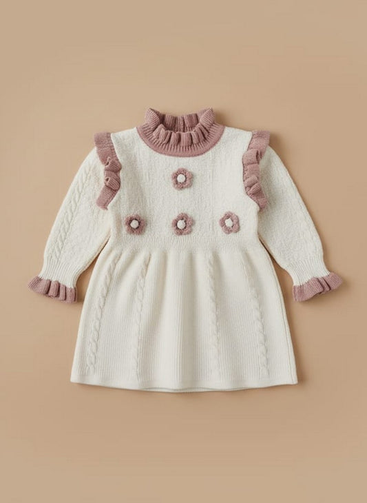 Buy Charming Baby Girl Knit Sweater with Ruffles & Floral Appliques | Gelani Baby Wear