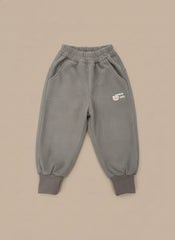 Cozy Grey Ribbed Baby Pants with Bear Embroidery