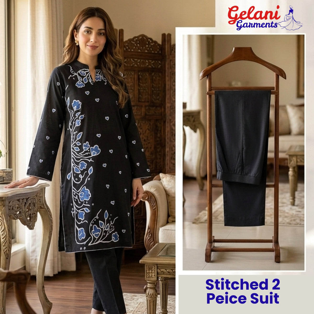 Hand Printed Black Cotton Suit | Gelani Girls Summer Wear